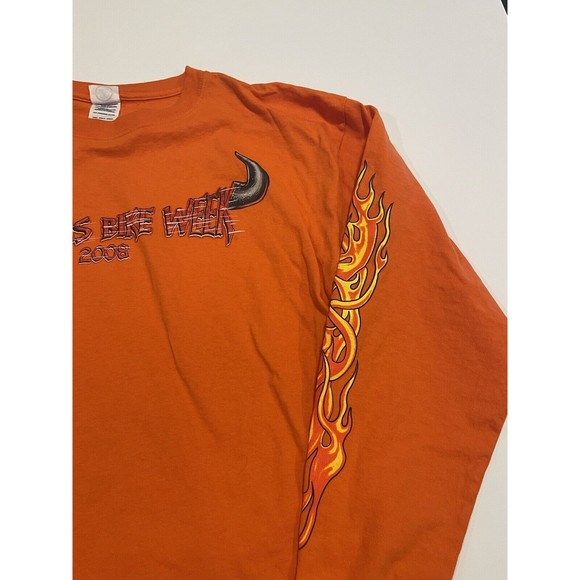 Sturgis Bike Week 2008 Long Sleeve Motorcycle T-Shirt Double Sided Orange Flames - Picture 4 of 16